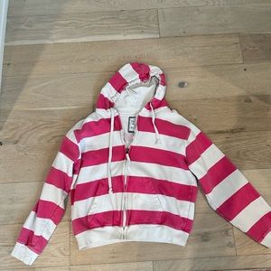 Pacific & Co. Cropped Striped Hoodie, hot pink and white